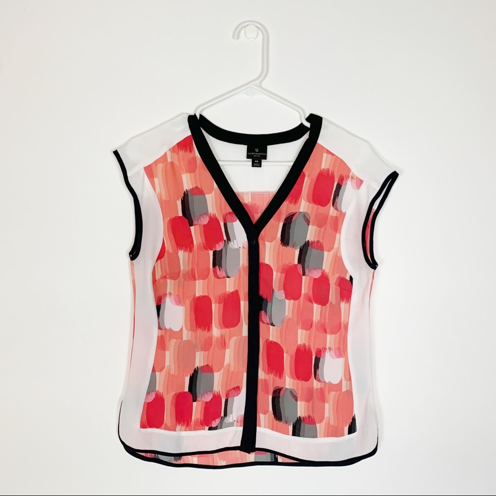 Worthington Modern Geometric Sheer Blouse in Petite Small